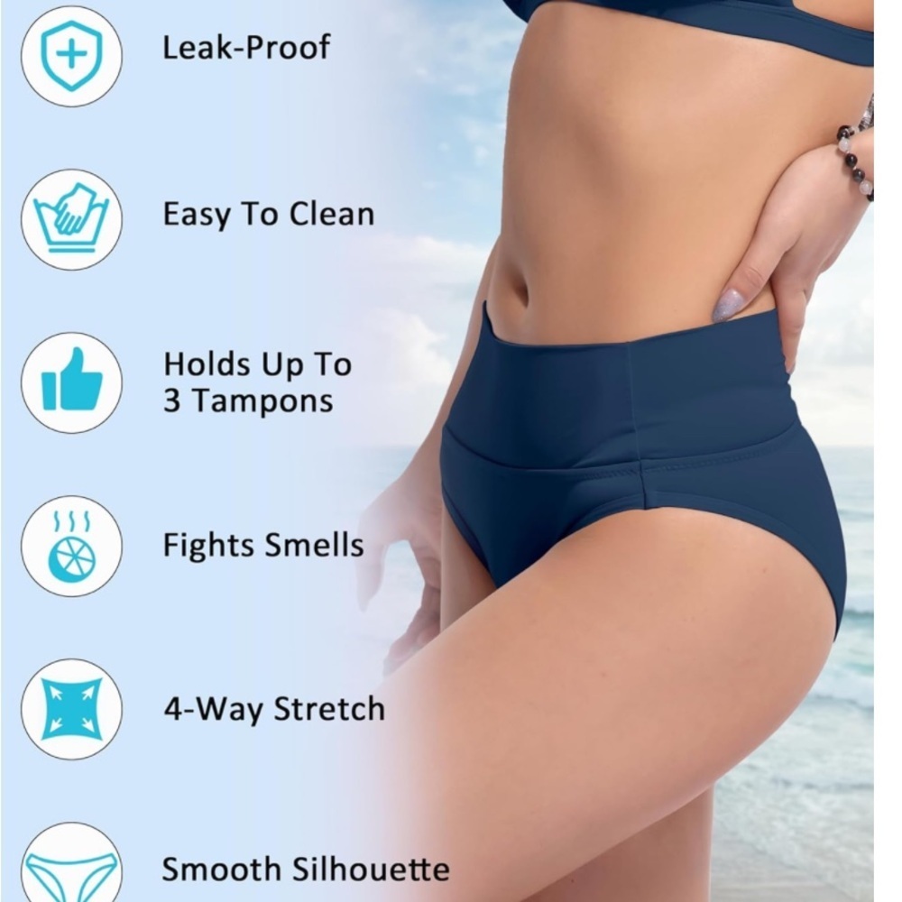 Beautikini Period Swimwear size M blue Bikini Menstrual Swim Bottom leakproof - Picture 3 of 8